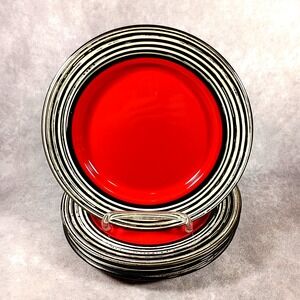 Thomson Pottery Tahiti Carmine Red Black 8" Salad Plates Set of 4